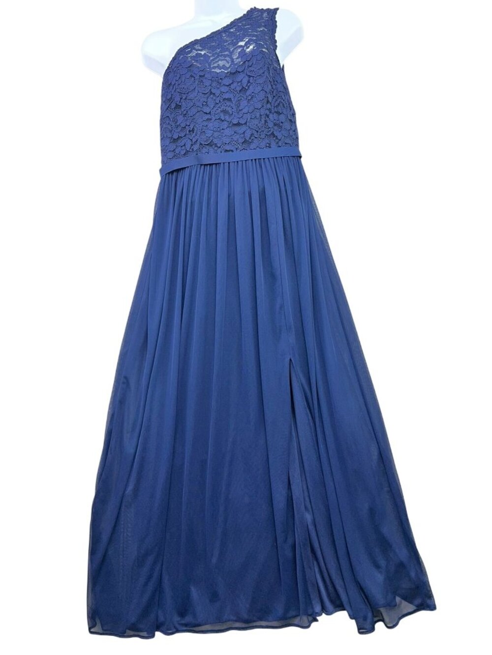 David's Bridal Womens One Shoulder Bridesmaid Evening Gown Dress Sze 8 Navy Blue